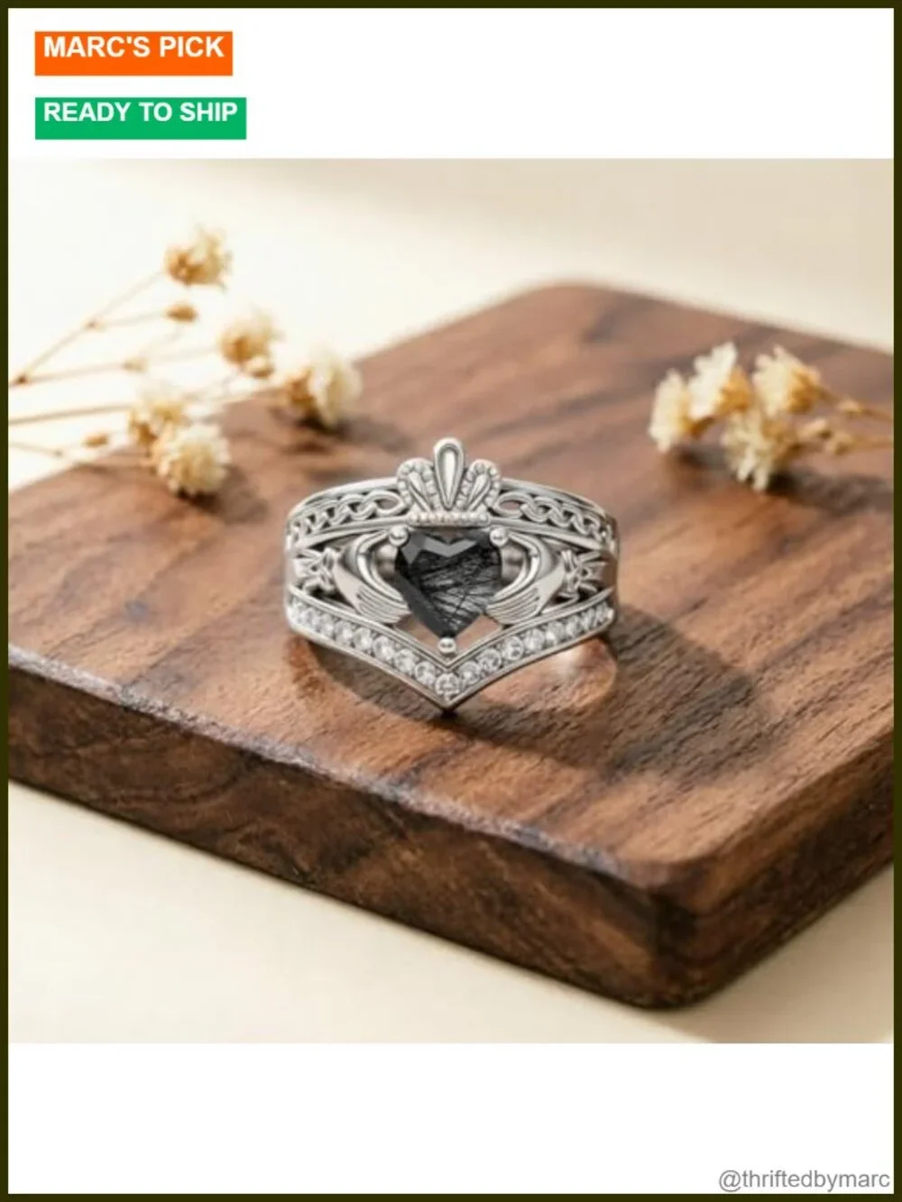 925 Sterling Silver Claddagh Ring Statement Wedding Promise Size 9